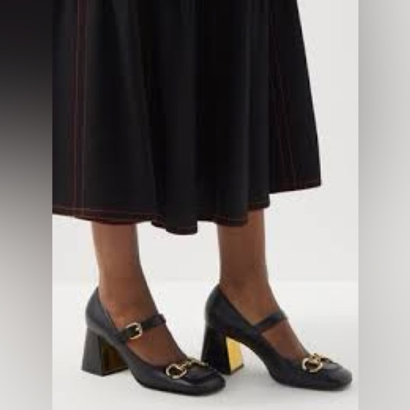Gucci Black Patent leather Baby Horsebit Mid-Heel Mary Jane Pumps EU 37.5 - Picture 8 of 9